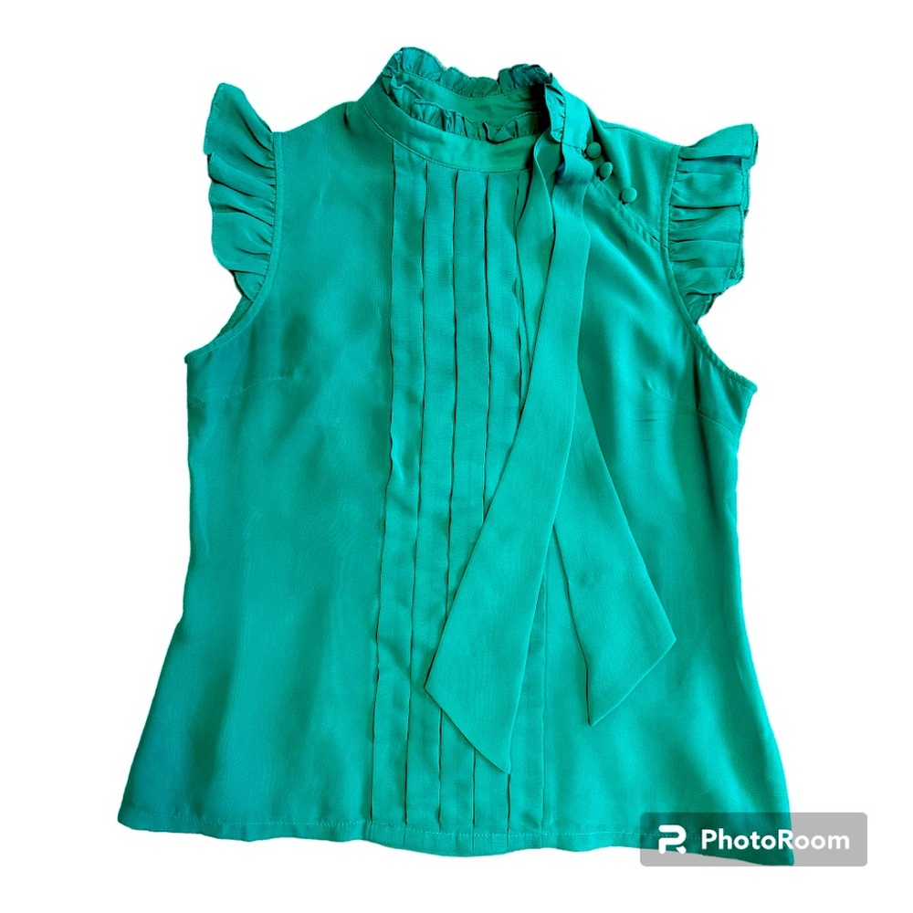 Teal Blouse with Pleats and Ruffle Sleeves Sz L